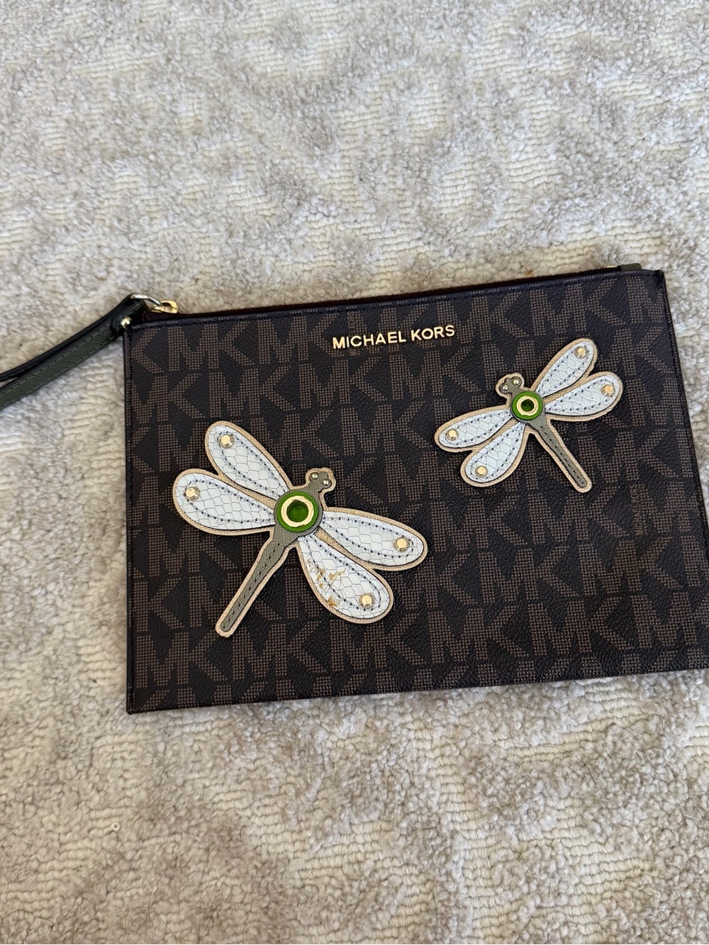 Michael Kors Jet Set Dragonfly Brown Wristlet Clutch - Worn Once